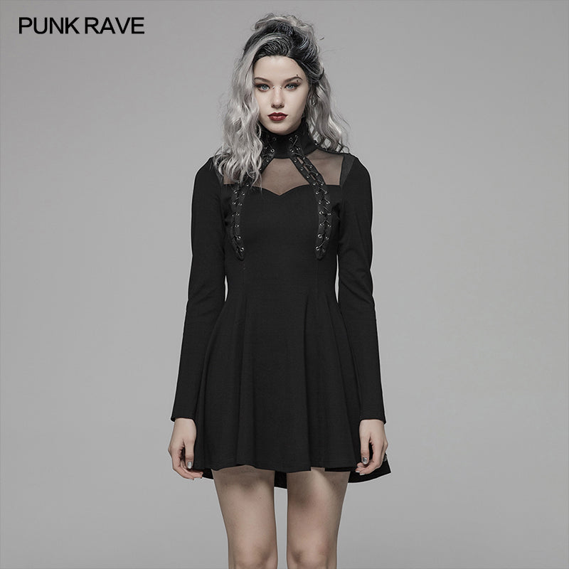 WQ-415 PUNK High Neck Long Sleeve Dress For Women?-??Punk Rave Clothing