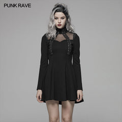 WQ-415 PUNK High Neck Long Sleeve Dress For Women?-??Punk Rave Clothing