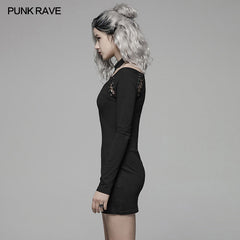WQ-405 Punk Over Hip Halter Neck Long Sleeve Dress For Women?-??Punk Rave Clothing