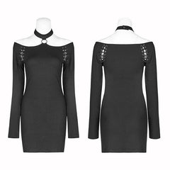WQ-405 Punk Over Hip Halter Neck Long Sleeve Dress For Women?-??Punk Rave Clothing