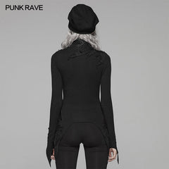 WT-574 Dark Punk High Collar Long-sleeved Asymmetrical Knitting T-shirt?-??Punk Rave Clothing