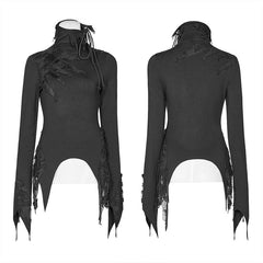 WT-574 Dark Punk High Collar Long-sleeved Asymmetrical Knitting T-shirt?-??Punk Rave Clothing