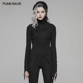 WT-574 Dark Punk High Collar Long-sleeved Asymmetrical Knitting T-shirt?-??Punk Rave Clothing