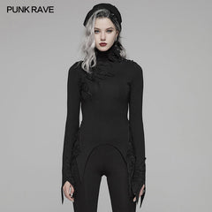 WT-574 Dark Punk High Collar Long-sleeved Asymmetrical Knitting T-shirt?-??Punk Rave Clothing
