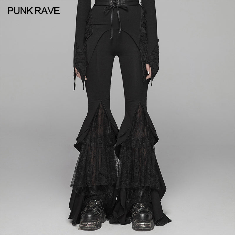 WK-379 Gothic Big Pendulum Trousers Flared Stitched Lace Pants?-??Punk Rave Clothing