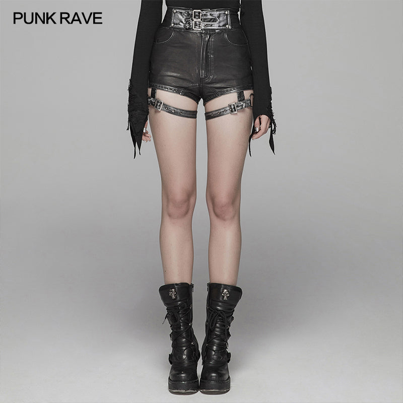 WK-380 Handsome Punk PU Leather Shorts Pant?-??Punk Rave Clothing