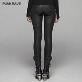 WK-375 PUNK Women PU Leather Leggings Crack Velvet Tight Pants With Detachable Metal Chain?-??Punk Rave Clothing