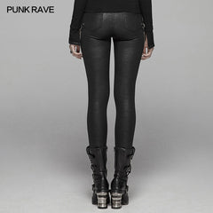WK-375 PUNK Women PU Leather Leggings Crack Velvet Tight Pants With Detachable Metal Chain?-??Punk Rave Clothing