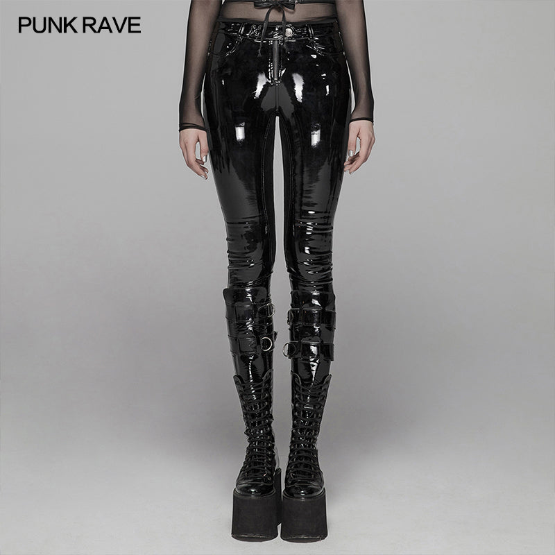 WK-378 PUNK Winter Patent Velvet Leather Pants?-??Punk Rave Clothing
