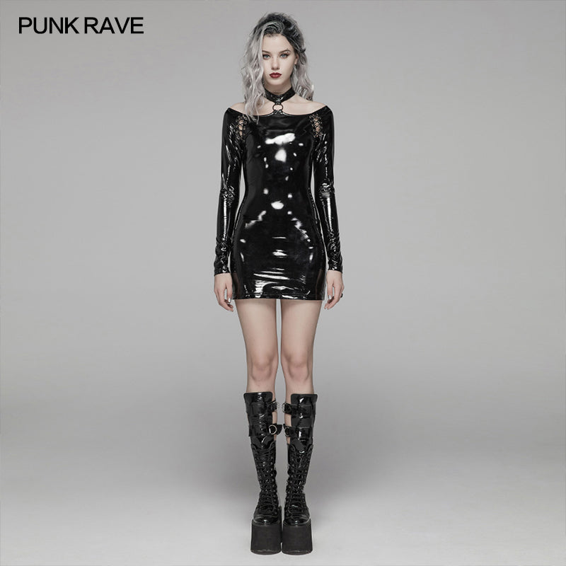 WQ-423 Punk Bright PU Over Hip Dress?-??Punk Rave Clothing