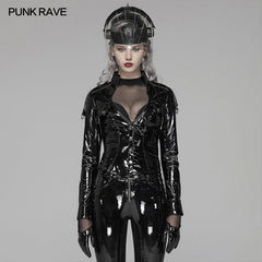 WY-1043 Punk V-neck Slimming Brian PU Shirt For Women?-??Punk Rave Clothing