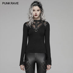 WT-567 Steampunk Hollow-out Collar T-shirt With Flared Slit Sleeve?-??Punk Rave Clothing