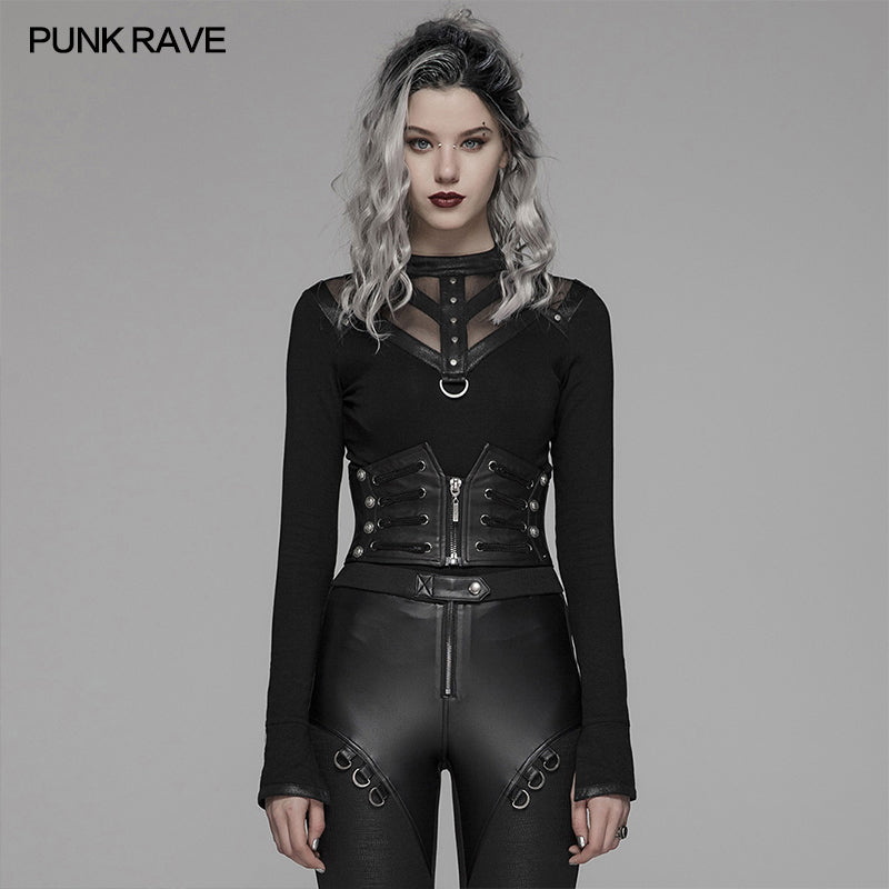 WS-306 Punk Handsome Zipper Decoration Corset With Lace-up Back?-??Punk Rave Clothing