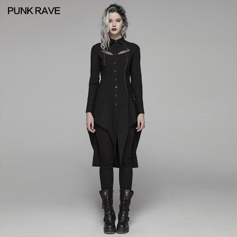 WY-1060 Dark Punk Irregular Long Shirt?-??Punk Rave Clothing
