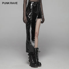 WQ-404 Punk Women Bright PU Asymmetric Skirt?-??Punk Rave Clothing