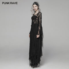 WM-049 Gothic Elegant Asymmetric Lace Long Dress?-??Punk Rave Clothing