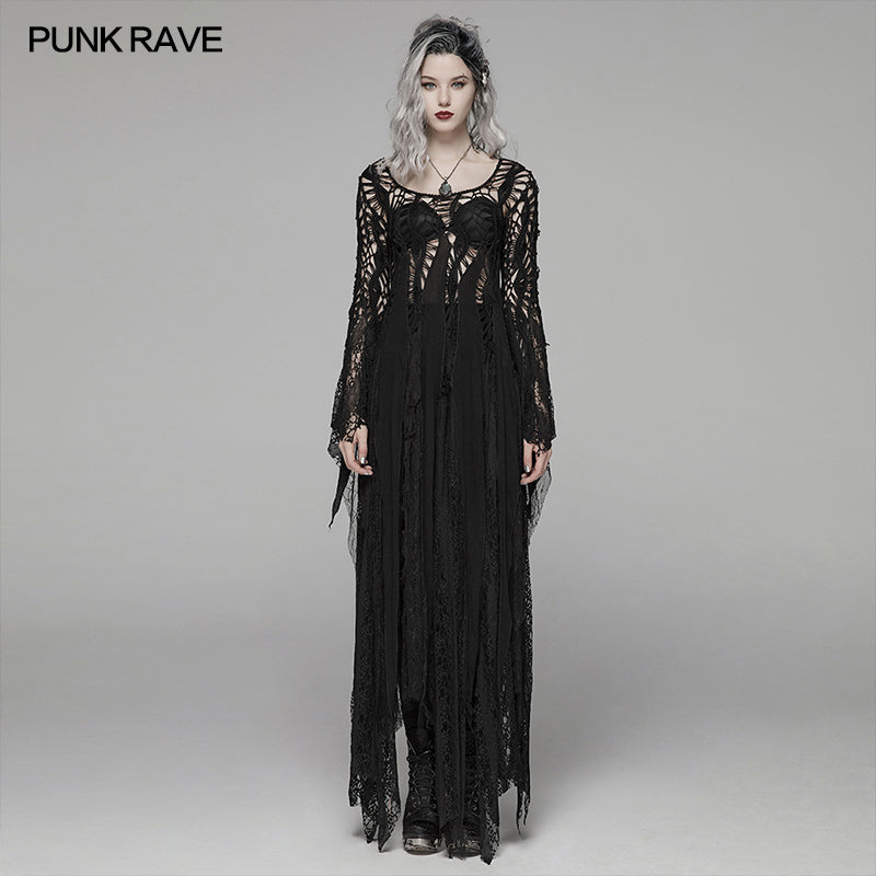 WM-049 Gothic Elegant Asymmetric Lace Long Dress?-??Punk Rave Clothing