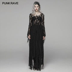 WM-049 Gothic Elegant Asymmetric Lace Long Dress?-??Punk Rave Clothing