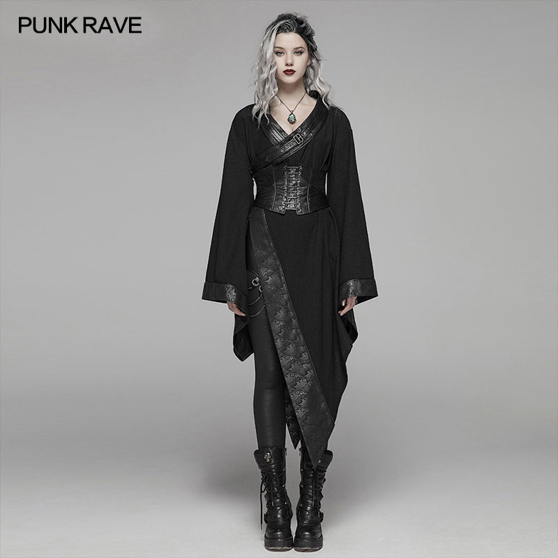 WY-1068 Dark Punk Long Sleeve Asymmetric Kimono?-??Punk Rave Clothing