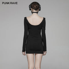 WQ-416 Sexy Punk Big Round Collar Skinny Elastic Knitted Short Dress?-??Punk Rave Clothing