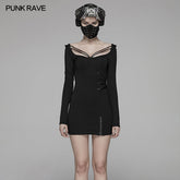 WQ-416 Sexy Punk Big Round Collar Skinny Elastic Knitted Short Dress?-??Punk Rave Clothing