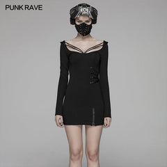 WQ-416 Sexy Punk Big Round Collar Skinny Elastic Knitted Short Dress?-??Punk Rave Clothing