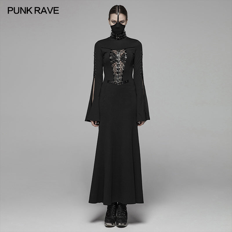WQ-409 Dark Punk High Collar Cross Decoration Long Dress With A Mask?-??Punk Rave Clothing