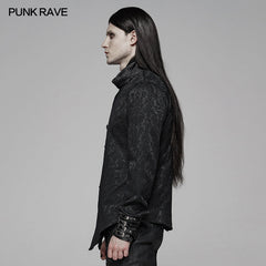 WY-1105 Punk Men Stand Collar Jacquard Fabric Long Sleeve Shirt With Oblique Placket Design?-??Punk Rave Clothing
