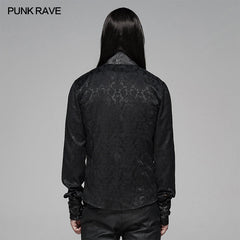 WY-1105 Punk Men Stand Collar Jacquard Fabric Long Sleeve Shirt With Oblique Placket Design?-??Punk Rave Clothing