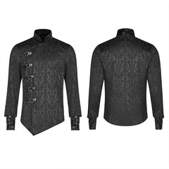 WY-1105 Punk Men Stand Collar Jacquard Fabric Long Sleeve Shirt With Oblique Placket Design?-??Punk Rave Clothing