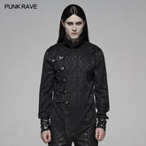 WY-1105 Punk Men Stand Collar Jacquard Fabric Long Sleeve Shirt With Oblique Placket Design?-??Punk Rave Clothing