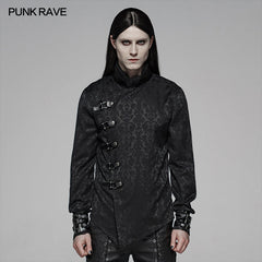 WY-1105 Punk Men Stand Collar Jacquard Fabric Long Sleeve Shirt With Oblique Placket Design?-??Punk Rave Clothing