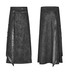 WQ-437 Gothic Floral Suede & Joint Leather Long Overskirt?-??Punk Rave Clothing