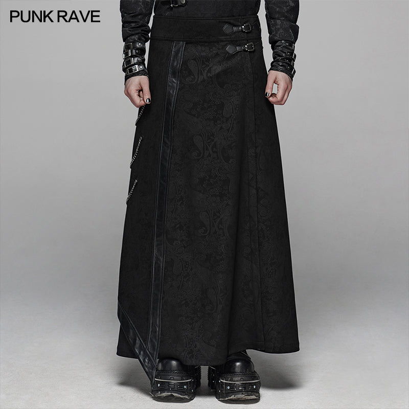WQ-437 Gothic Floral Suede & Joint Leather Long Overskirt?-??Punk Rave Clothing