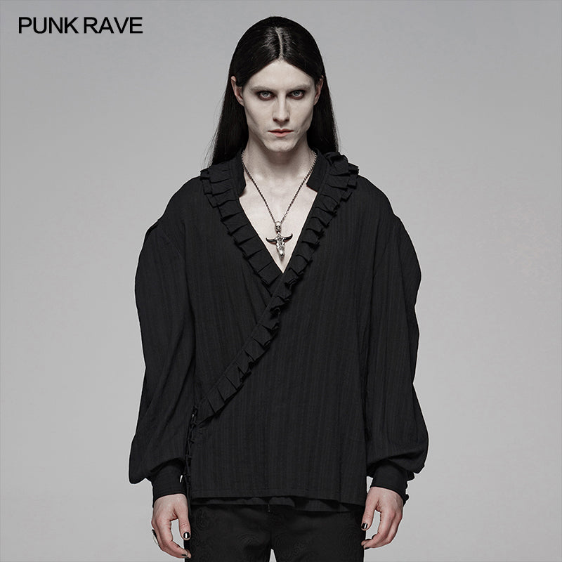 WY-1113 Gothic Low-cut V-neck Loose Shirt For Men?-??Punk Rave Clothing