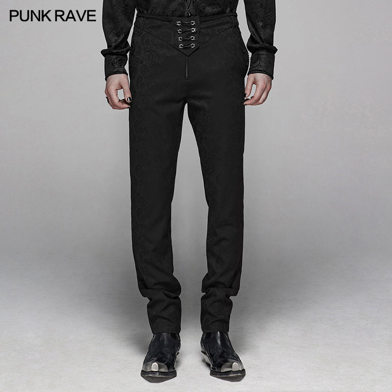 WK-385 Gothic Floral Metal Swallow black Suit Trousers?-??Punk Rave Clothing
