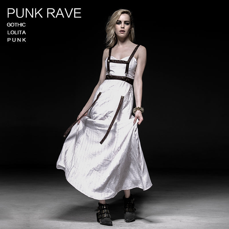Q-219 Steampunk white Jet Printing Strap Punk Dress?-??Punk Rave Clothing