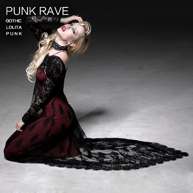 Q-223 black Sexy Lace Two-piece Long Evening Gothic Dresses?-??Punk Rave Clothing