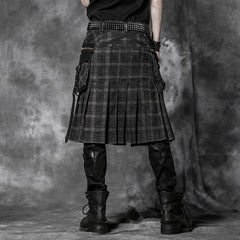Q-225 Gingham Man Above-the-knee Sheath black Punk Skirt?-??Punk Rave Clothing