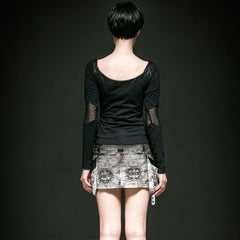 Q-240 Steampunk Grey Denim Mini Skinny Punk Skirt?-??Punk Rave Clothing