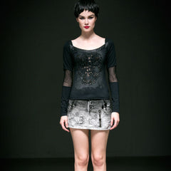 Q-240 Steampunk Grey Denim Mini Skinny Punk Skirt?-??Punk Rave Clothing