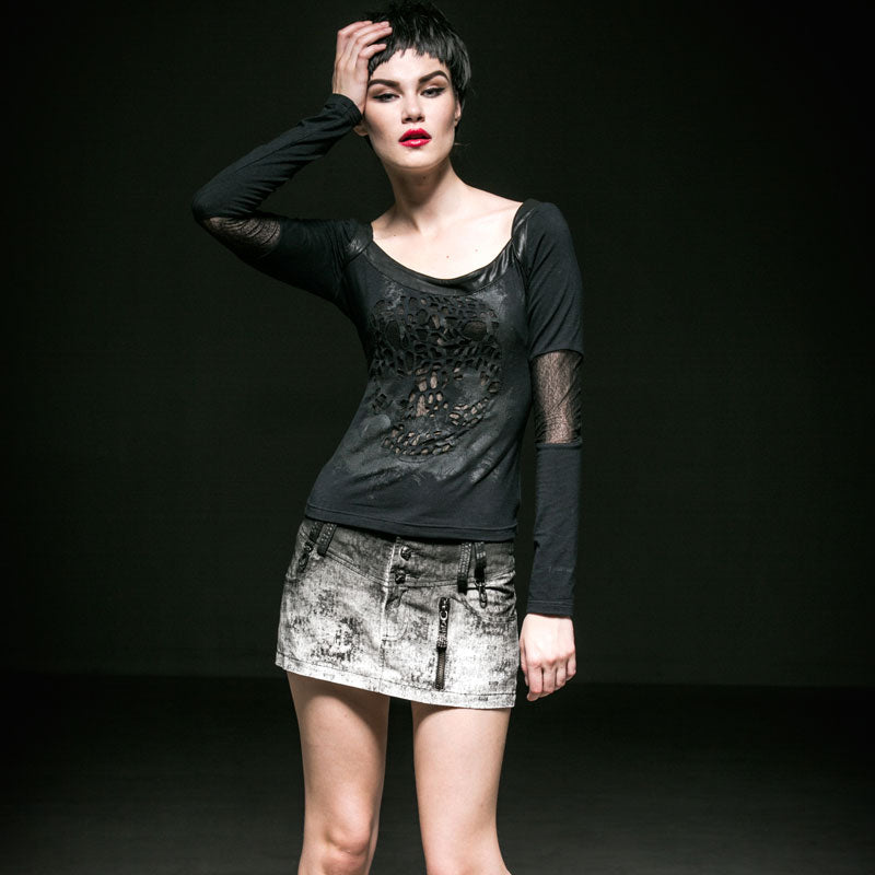 Q-240 Steampunk Grey Denim Mini Skinny Punk Skirt?-??Punk Rave Clothing