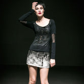 Q-240 Steampunk Grey Denim Mini Skinny Punk Skirt?-??Punk Rave Clothing