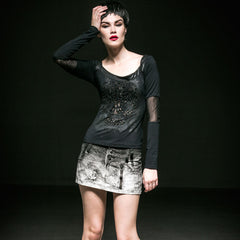 Q-240 Steampunk Grey Denim Mini Skinny Punk Skirt?-??Punk Rave Clothing