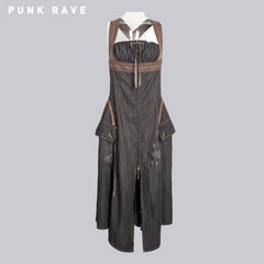 Q-244 Simple Straps Women Sleeveless Long Punk Dress?-??Punk Rave Clothing