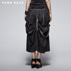 Q-245 Steampunk Calf Length Cascaded Punk Skirt?-??Punk Rave Clothing