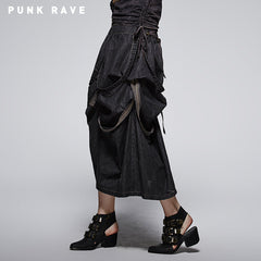 Q-245 Steampunk Calf Length Cascaded Punk Skirt?-??Punk Rave Clothing