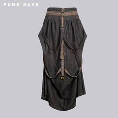Q-245 Steampunk Calf Length Cascaded Punk Skirt?-??Punk Rave Clothing