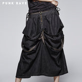 Q-245 Steampunk Calf Length Cascaded Punk Skirt?-??Punk Rave Clothing