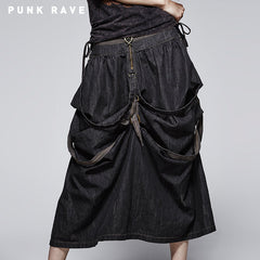 Q-245 Steampunk Calf Length Cascaded Punk Skirt?-??Punk Rave Clothing